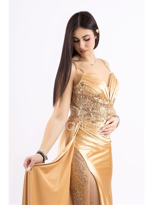 Abito lungo con pizzo ricami e perline MARICLA ELEGANCE | FP826007ORO